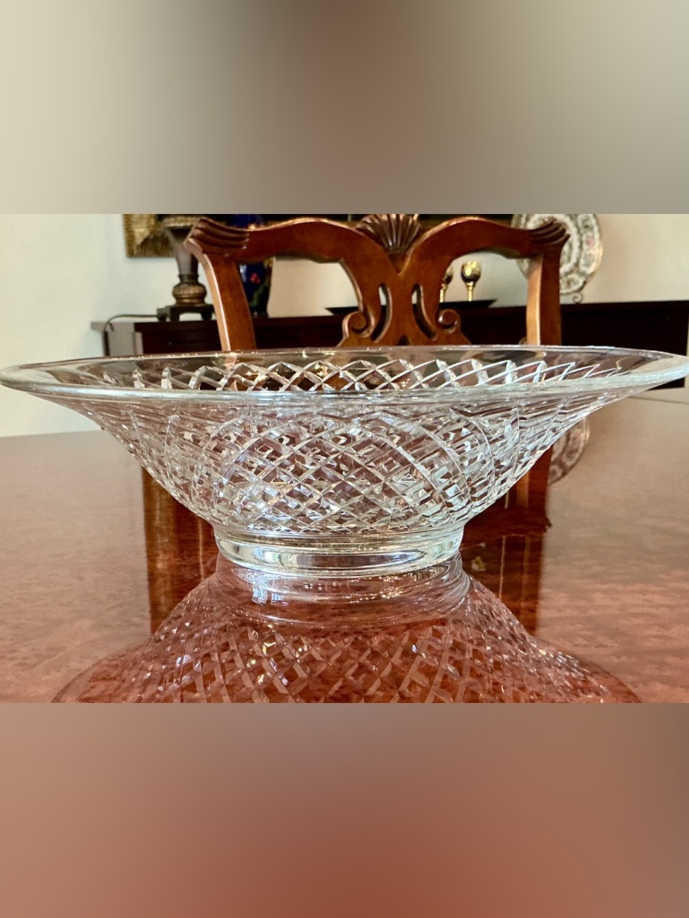 Cut Glass Crystal Serving Bowl - Clear Diamond Cut